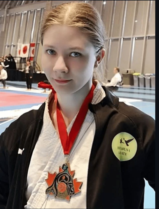Female Karate instructor in Vancouver who won medals at a Internatioanal Shotokan Karate Tournament in Canada.